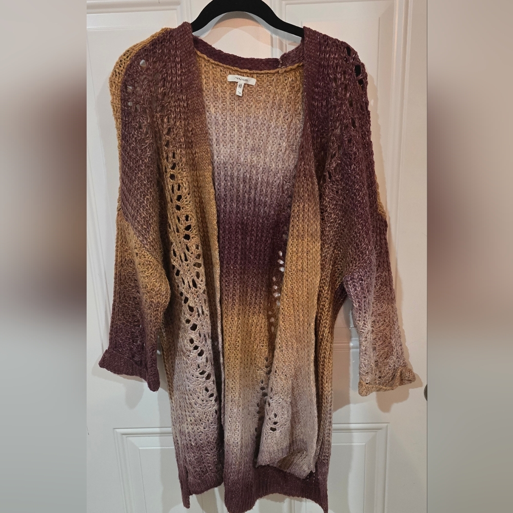 Maurices Purple, Tan, Yellow Cardigan Open-Knit